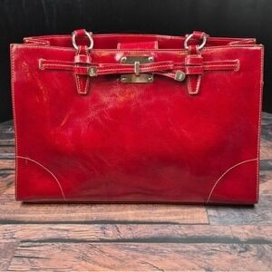 Mac & Jac Red Patent Faux Leather Tote Bag E0966 Shoulder Purse Y2K Work Chic